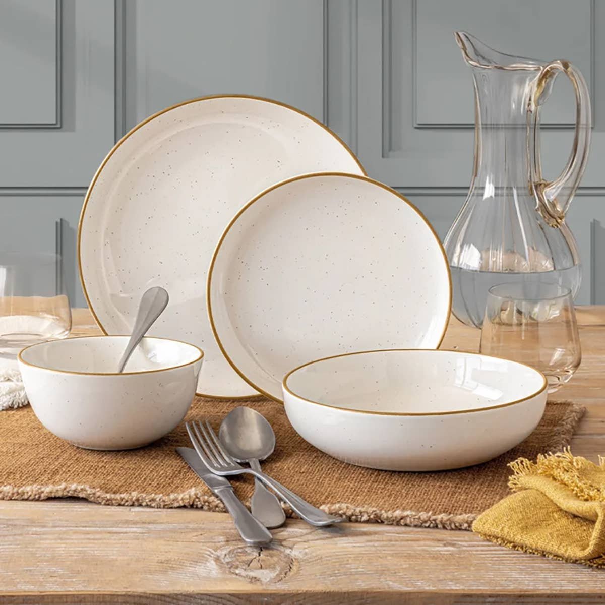 costco-overback-options-16-piece-dinnerware-set Stoneware Dinner Bowl - Image 1